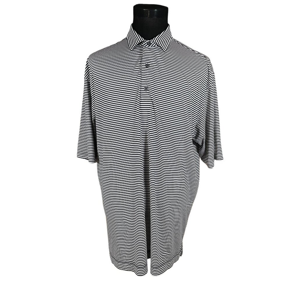 FJ FootJoy Men's Navy Blue White Striped Short Sleeve Polo Shirt 2XL Marathon